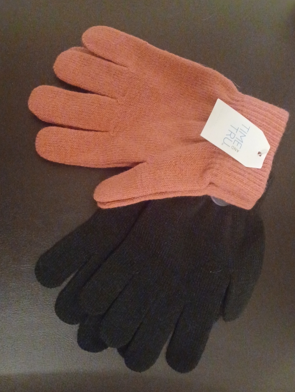 Gloves Women's Stretchy Knit 2 Pair Pink and Black